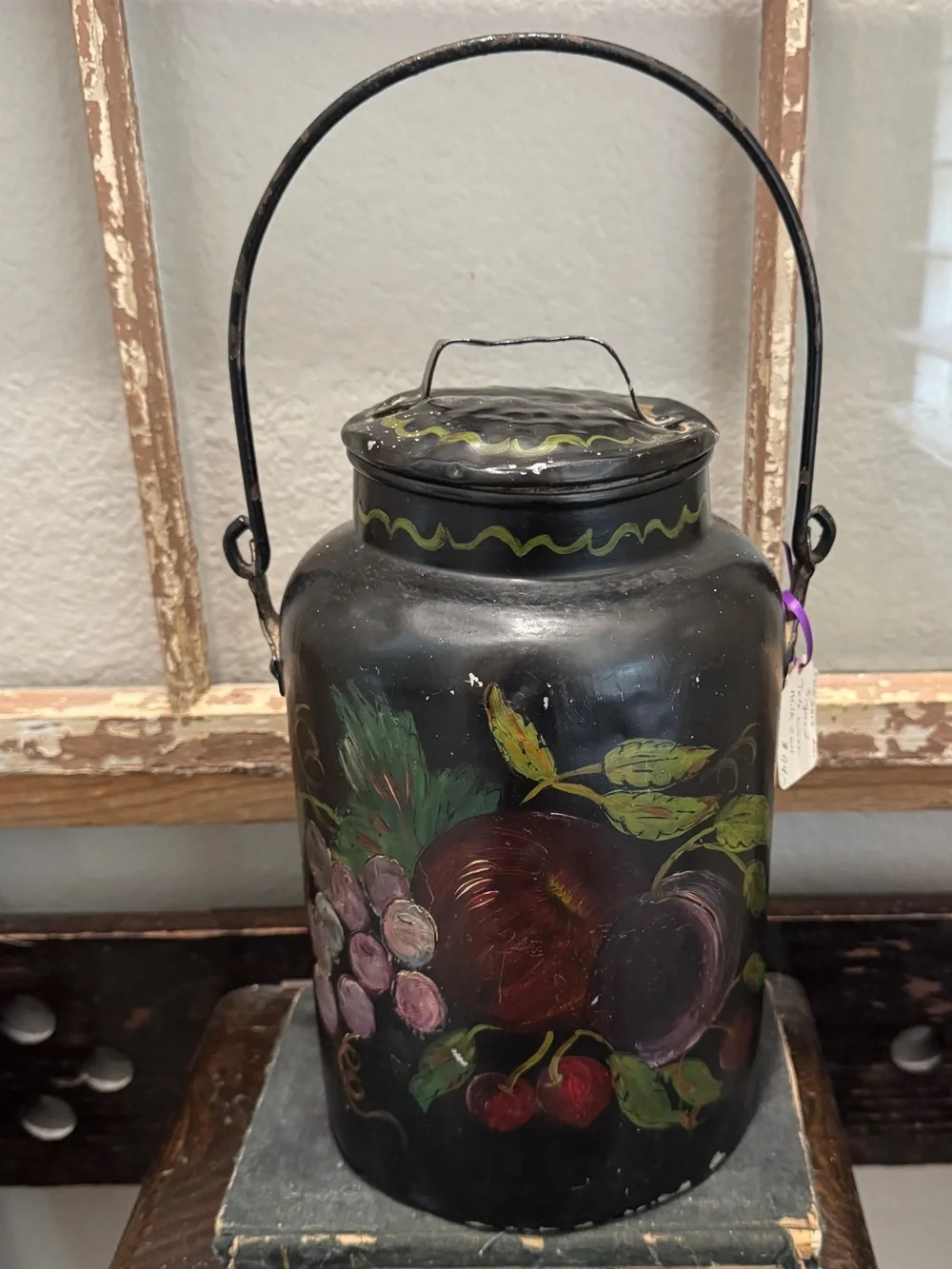 Vintage Tin Milk Can Hand-painted Tole